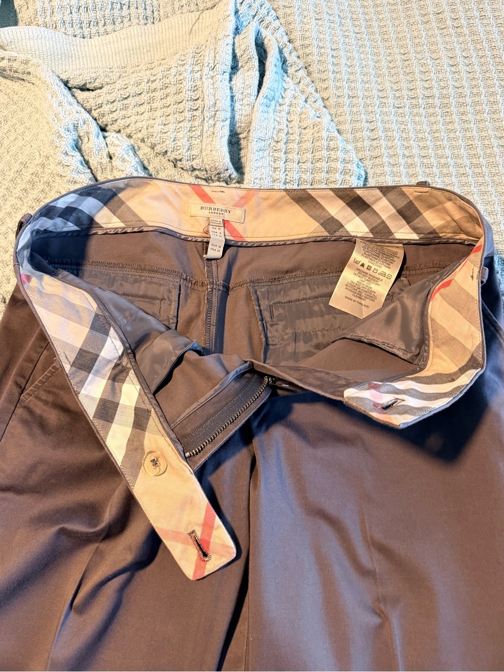 Burberry Navy Dress Pants with Signature Check Waistband